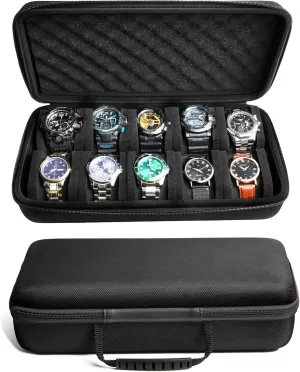 10 slots watch travel case, Hard Portable watch carry storage display organizer box, fit watches up to 55mm face