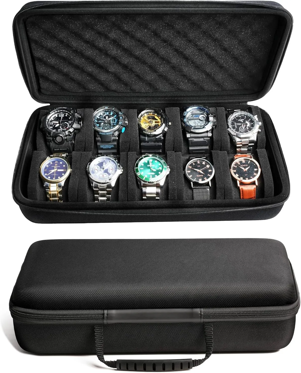 10 slots watch travel case, Hard Portable watch carry storage display organizer box, fit watches up to 55mm face