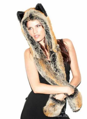 10 Styles Warm Winter Faux Animal Fur Hat Fluffy Plush Cap Dint Hood Scarf Shawl with Gloves Set Leopard Panda Hat Scarf Set