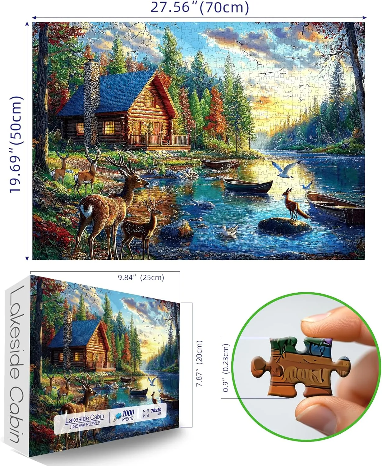 1000 Piece Lake Lodge & Elk Jigsaw Puzzle - Challenging Mountain Wildlife Scene for Adults & Families, Nature Landscape Art