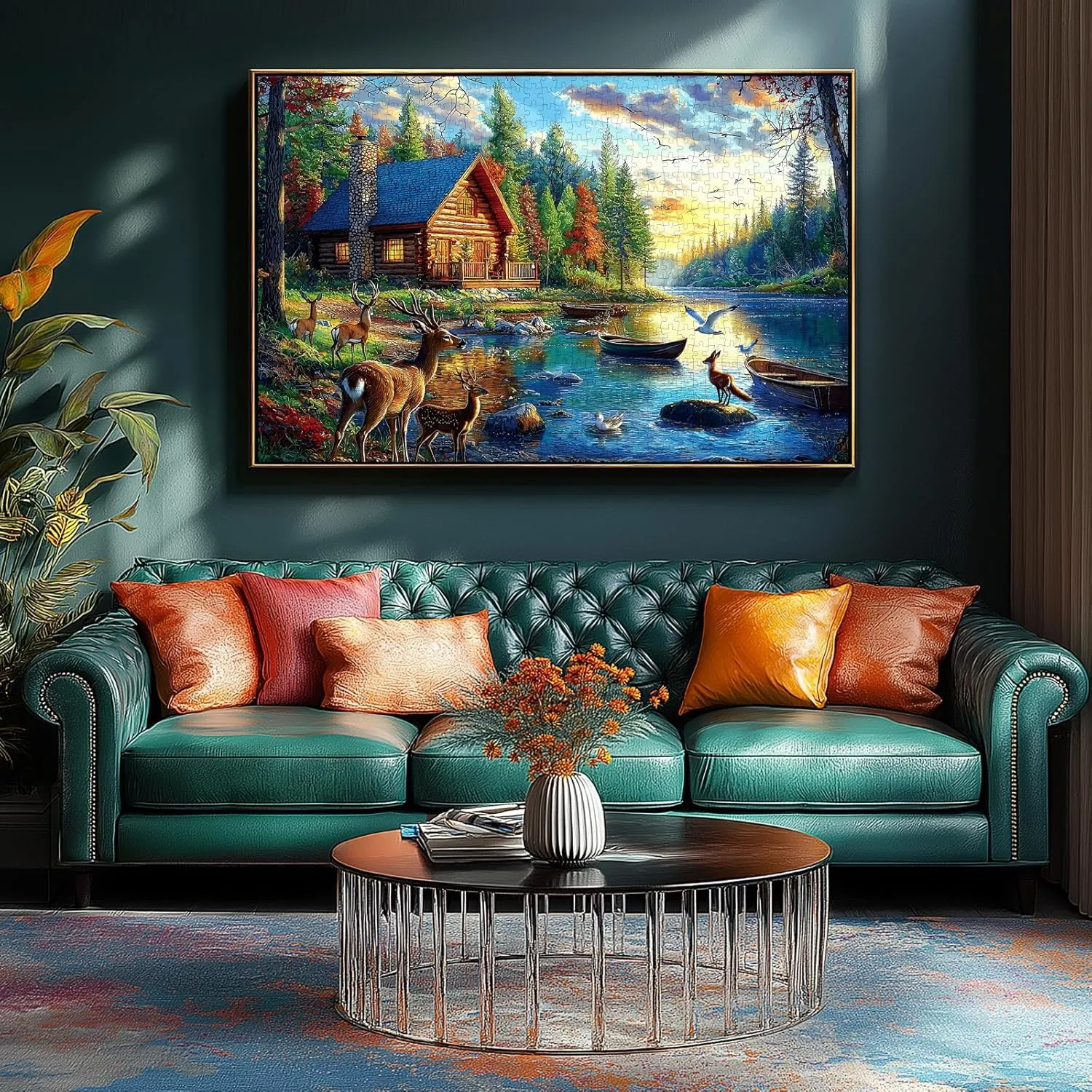 1000 Piece Lake Lodge & Elk Jigsaw Puzzle - Challenging Mountain Wildlife Scene for Adults & Families, Nature Landscape Art
