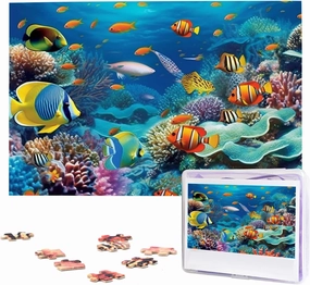 1000 Piece Jigsaw Puzzle for Adults Challenging Puzzle for Game Nights Ocean Tropical Fish Wooden Puzzle Personalized Custom Wood Puzzles for Family Picture Puzzles Finished Size 29.5"x19.7"