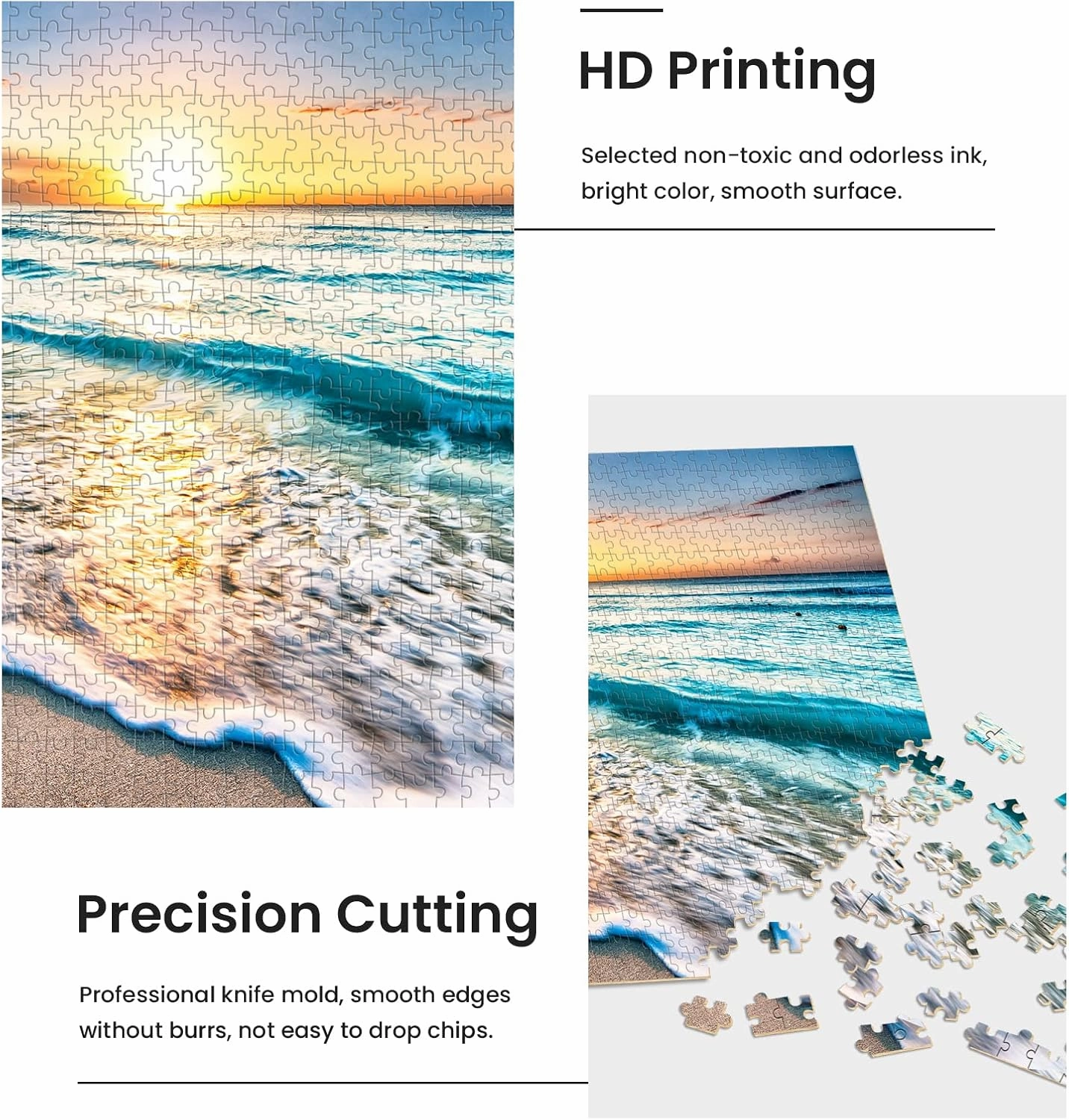 1000 Pieces Wooden Jigsaw Puzzle for Adults, Family or Elderly, Hawaiian Sunset Beach Puzzles, Art Home Decor DIY Funny Parent-Child Educational Game Toy Sunset Puzzle Gift for Mom, Wife, Friend