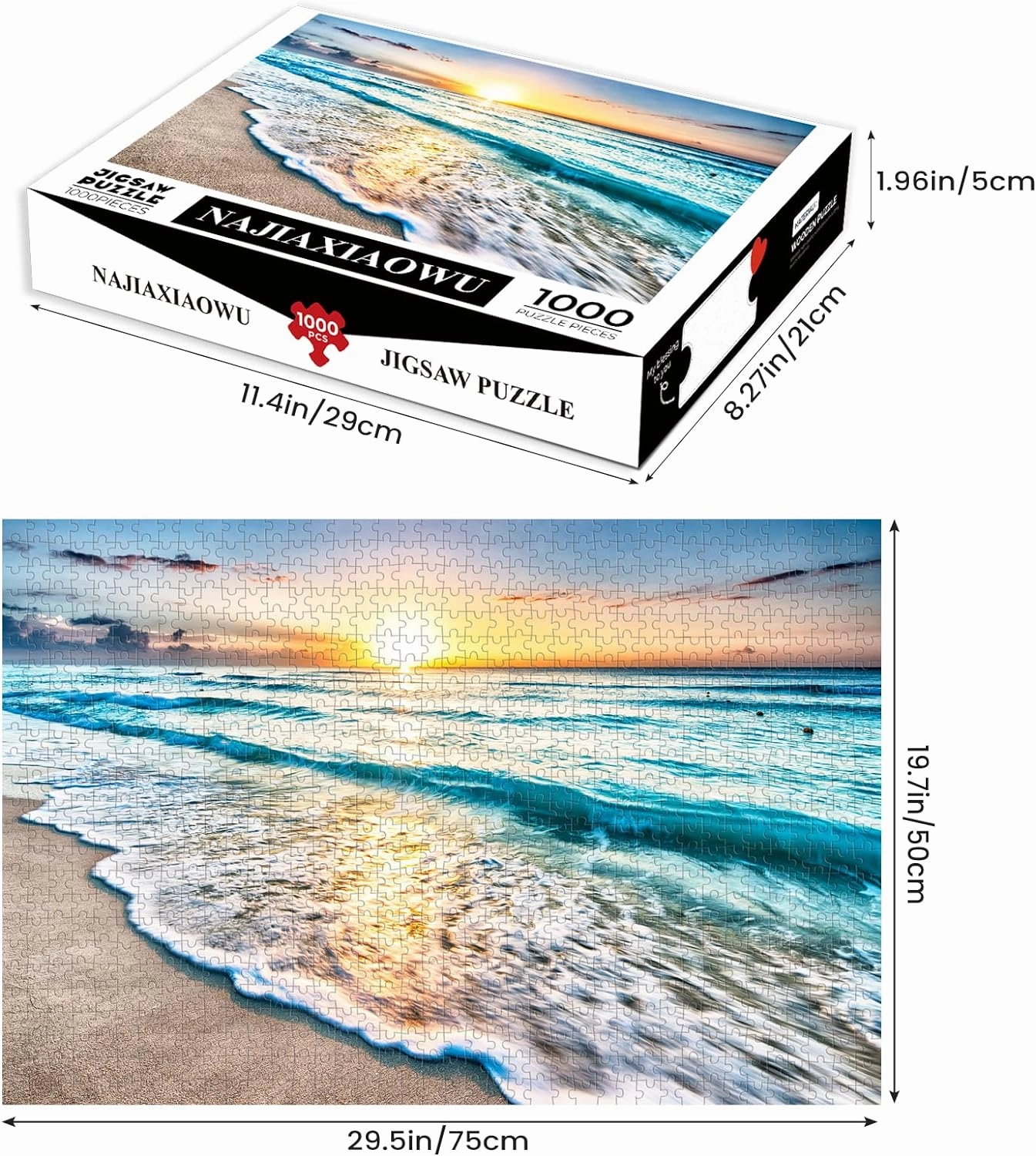 1000 Pieces Wooden Jigsaw Puzzle for Adults, Family or Elderly, Hawaiian Sunset Beach Puzzles, Art Home Decor DIY Funny Parent-Child Educational Game Toy Sunset Puzzle Gift for Mom, Wife, Friend