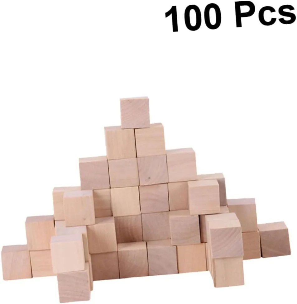 100pcs Wood Square Blocks Burlywood Craft Cubes for Boy Girl Adults Smooth Unfinished Building Materials for Creative Projects Safe for Play for Home Decor