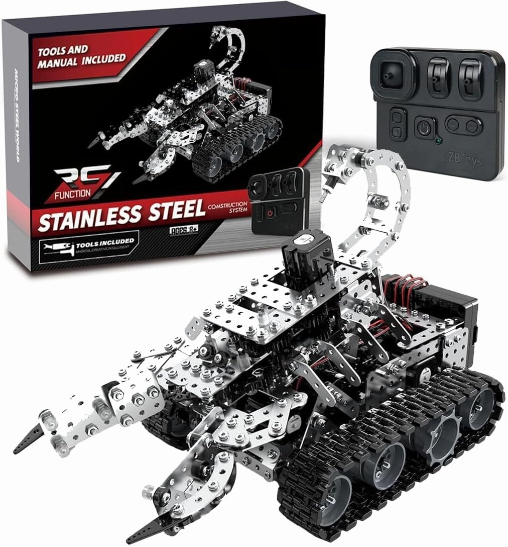 1034PCS 3D Metal RC Scorpion Tank Kit – DIY Remote Control Engineering Puzzle with 12CH 2.4GHz System, Gear-Driven Design for Adults (STEM Educational Toy)