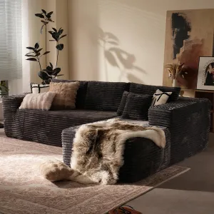 106" Cloud Sectional Couch with Chaise Lounge,L Shaped Modular Modern Sofa,Comfy Corduroy Fluffy Sofa with Deep Seat,No Assembly Required Couch for Living Room(Right,Plush Corduroy,Gray)