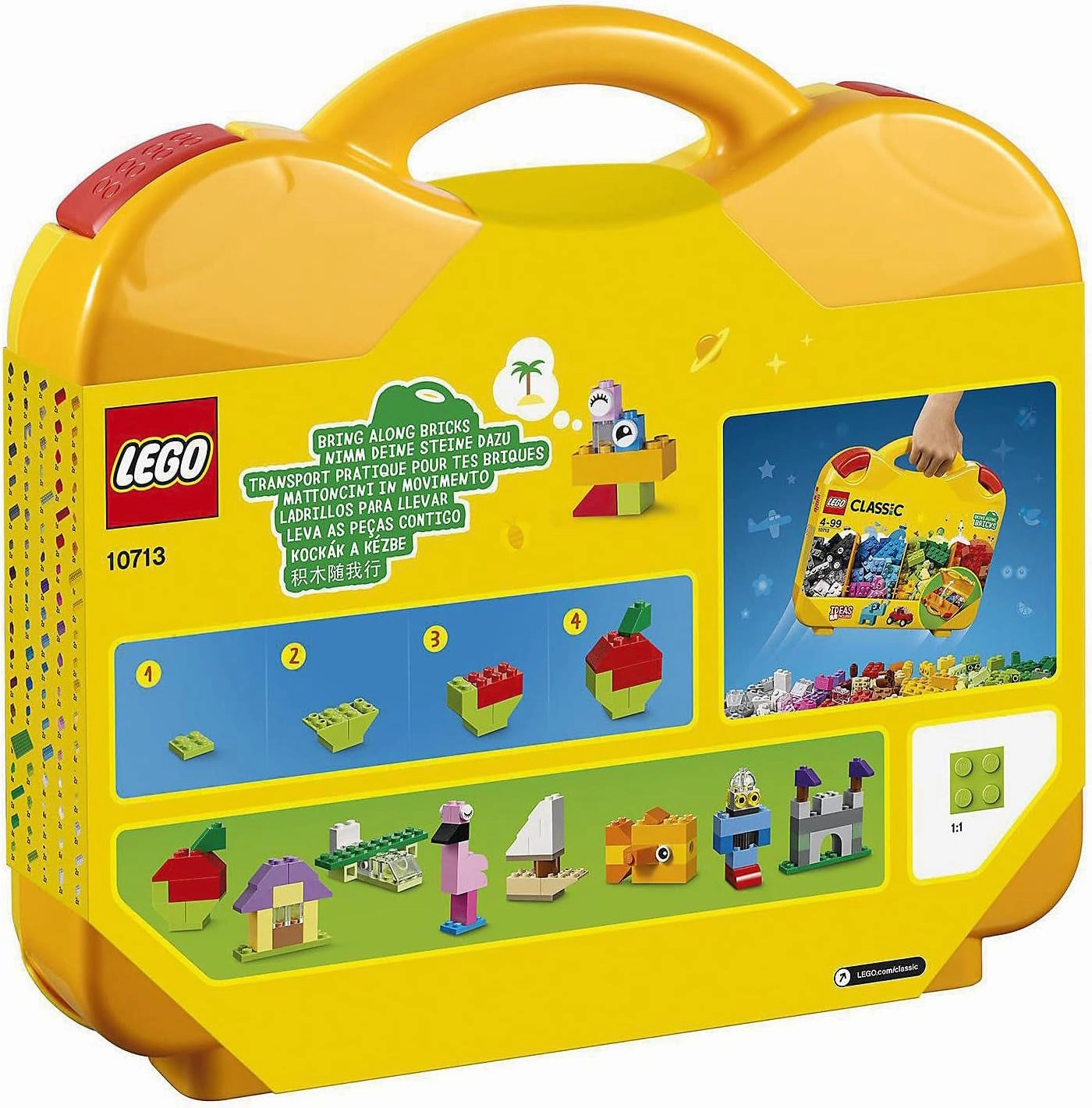 10713 Classic Creative Suitcase, Toy Storage Case with Fun Colourful Building Bricks, Gifts for 4 plus Year Old Kids, Boys & Girls