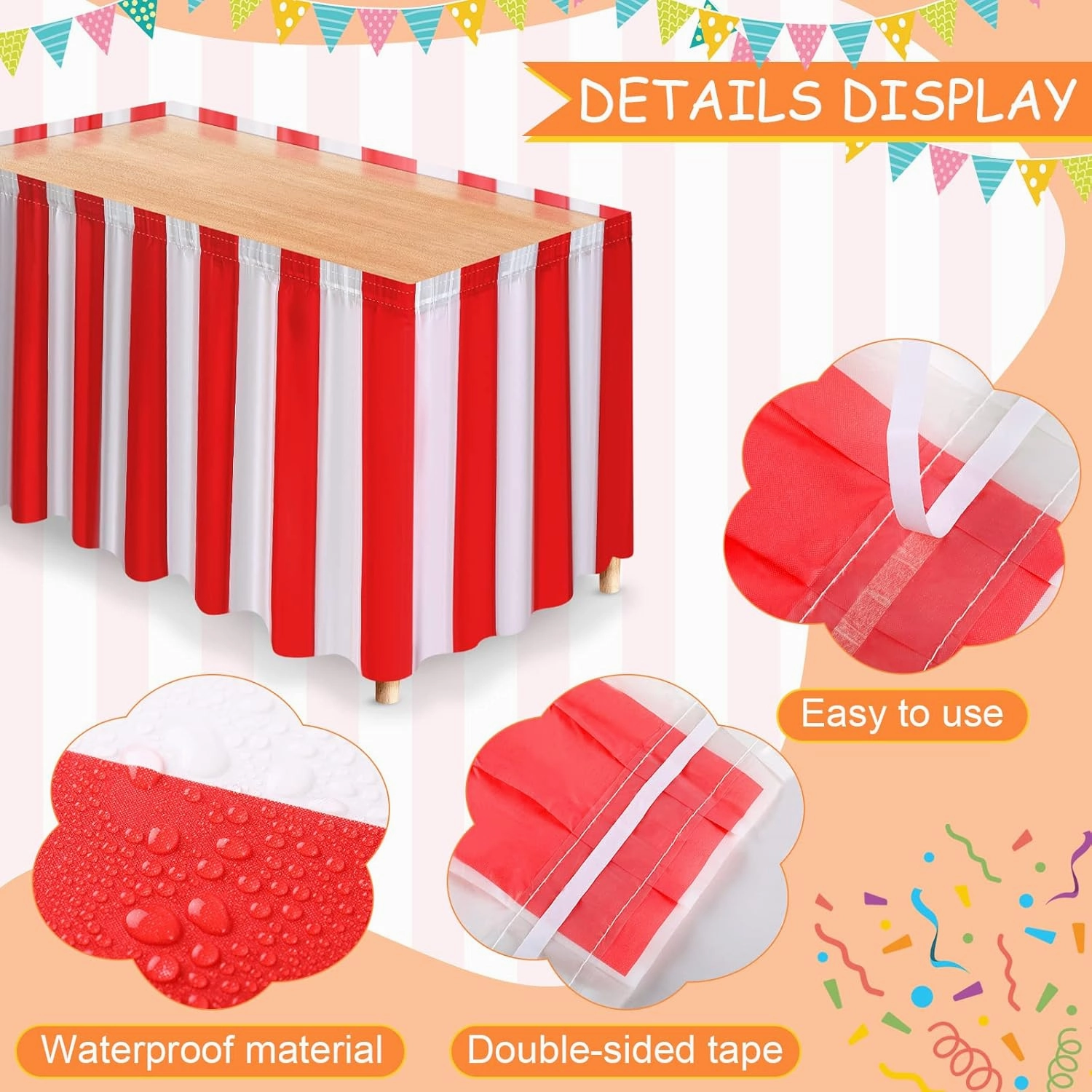 10 Pieces Carnival Theme Party Decors Carnival Table Skirts Circus Theme Tablecloths Red White Striped Pennant Banners Circus Bunting Banners Decors