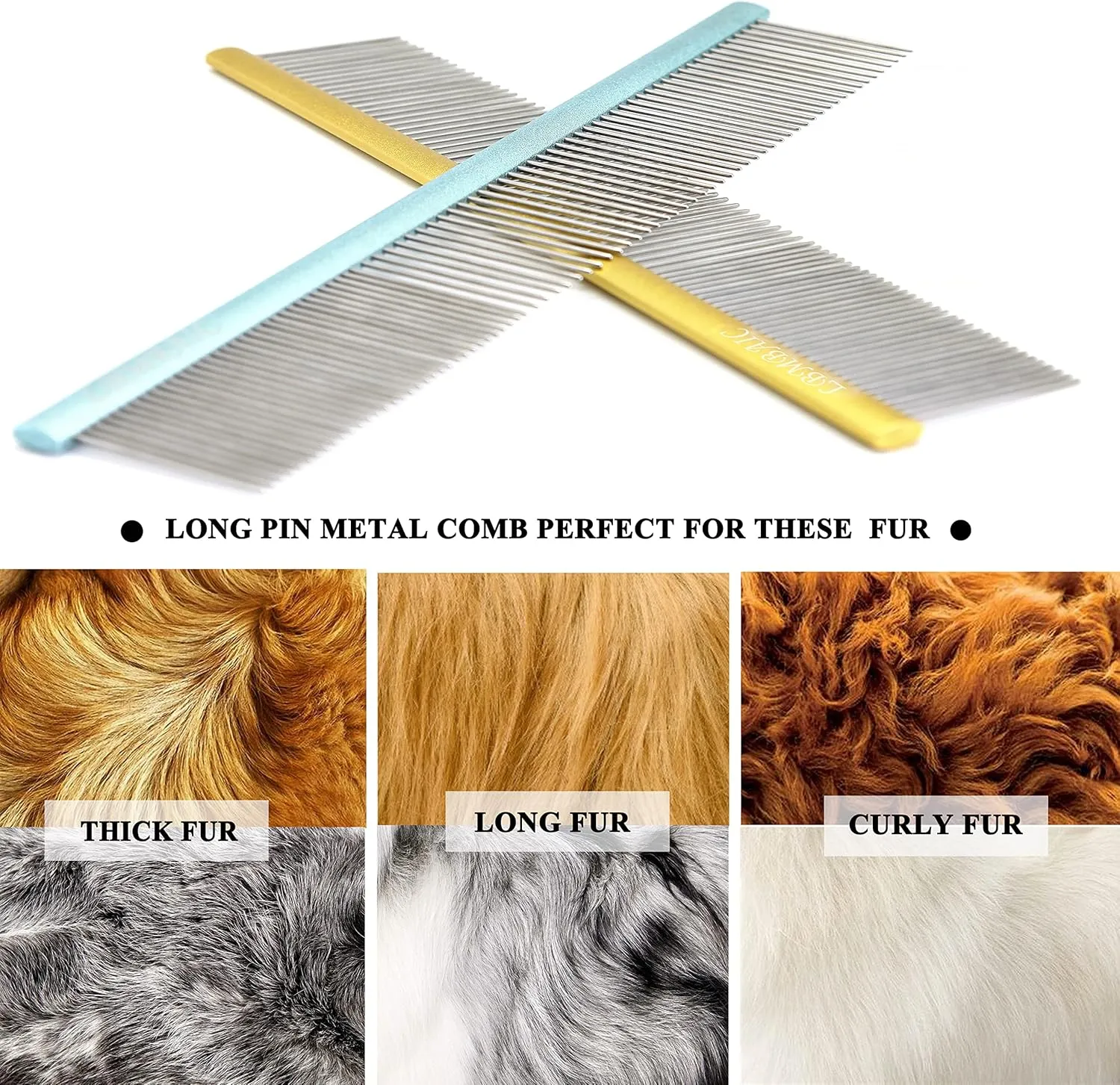 10inches Large Dog Metal Grooming Comb for Shedding Matted Hair for Large Dogs Metal Dog Comb with Long Wide Tooth for Poodles and Goldendoodles Reduce Tangles,Mats and Knots.(Blue)