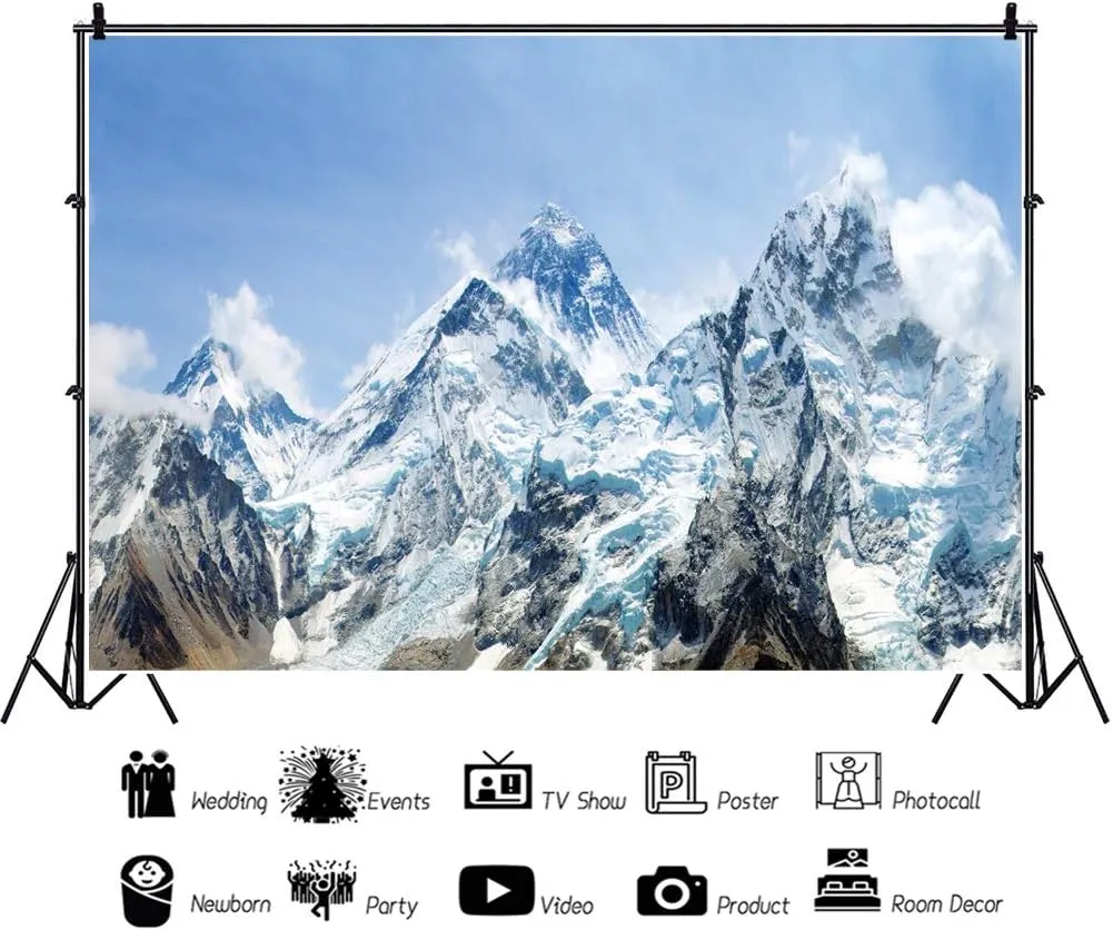 10x6.5ft Snow Mountain Scenery Backdrop - Cold Winter Snowy Mountain Alpine Snow Peak Ski Nature Landscape Travel Photo Studio Prop