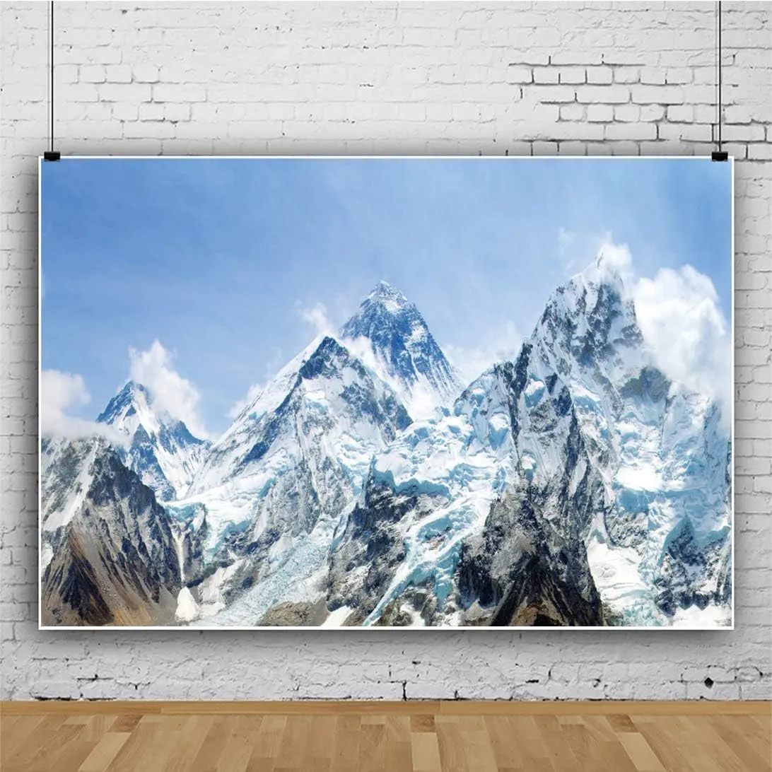 10x6.5ft Snow Mountain Scenery Backdrop - Cold Winter Snowy Mountain Alpine Snow Peak Ski Nature Landscape Travel Photo Studio Prop