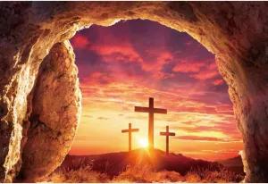 10x8ft Easter Backdrop for Photography Easter Jesus Cross Cave Mountaintop Sunset God Bless Prayer Crucifixion Photo Background Birthday Party Church Decor Kids Baby Portrait Photo Studio Props