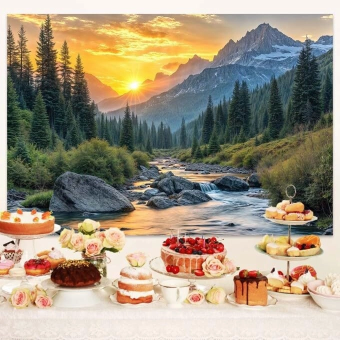 10X8ft Nature Mountain Forest Backdrop, Mountain Lake Backdrop Mountain Nature Scenery Backdrop Sunrise Landscape Photography Background, Natural Outdoor Backdrop Portraits Photo Shoot Props