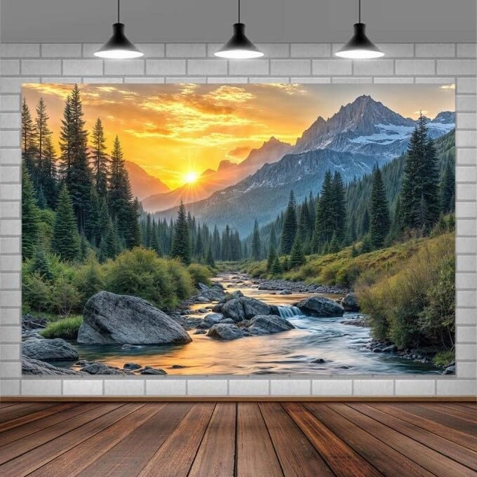 10X8ft Nature Mountain Forest Backdrop, Mountain Lake Backdrop Mountain Nature Scenery Backdrop Sunrise Landscape Photography Background, Natural Outdoor Backdrop Portraits Photo Shoot Props