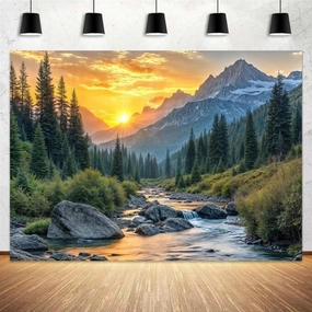 10X8ft Nature Mountain Forest Backdrop, Mountain Lake Backdrop Mountain Nature Scenery Backdrop Sunrise Landscape Photography Background, Natural Outdoor Backdrop Portraits Photo Shoot Props