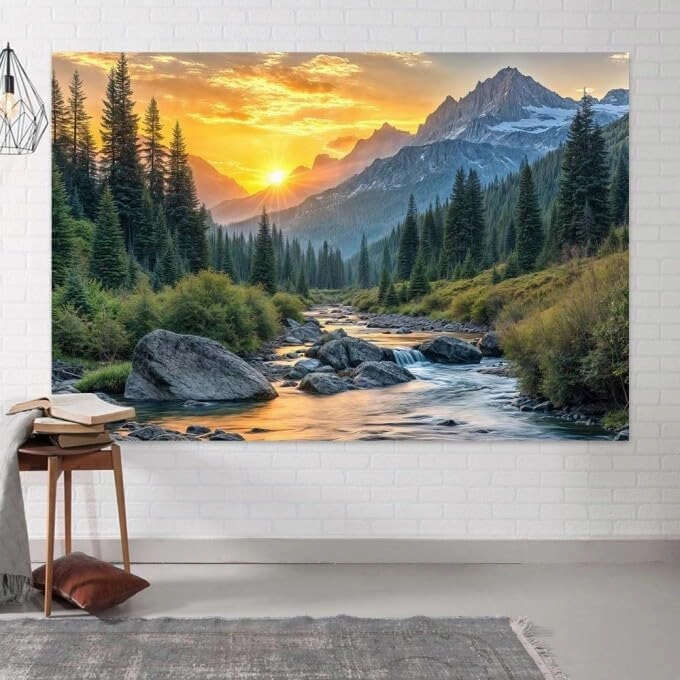 10X8ft Nature Mountain Forest Backdrop, Mountain Lake Backdrop Mountain Nature Scenery Backdrop Sunrise Landscape Photography Background, Natural Outdoor Backdrop Portraits Photo Shoot Props
