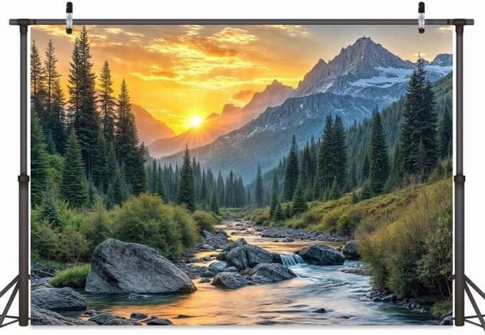 10X8ft Nature Mountain Forest Backdrop, Mountain Lake Backdrop Mountain Nature Scenery Backdrop Sunrise Landscape Photography Background, Natural Outdoor Backdrop Portraits Photo Shoot Props