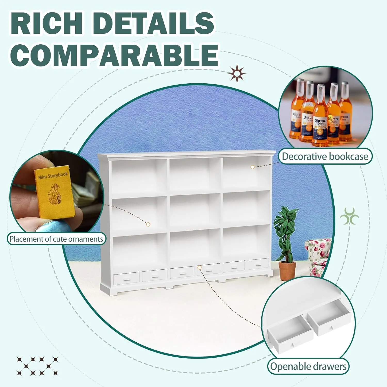 1:12 Scale Dollhouse Bookshelf, Multi-Functional Dollhouse Book Shelf for Displaying Mini Books and Accessories, Great Addition to Your Dollhouse Furniture Collection