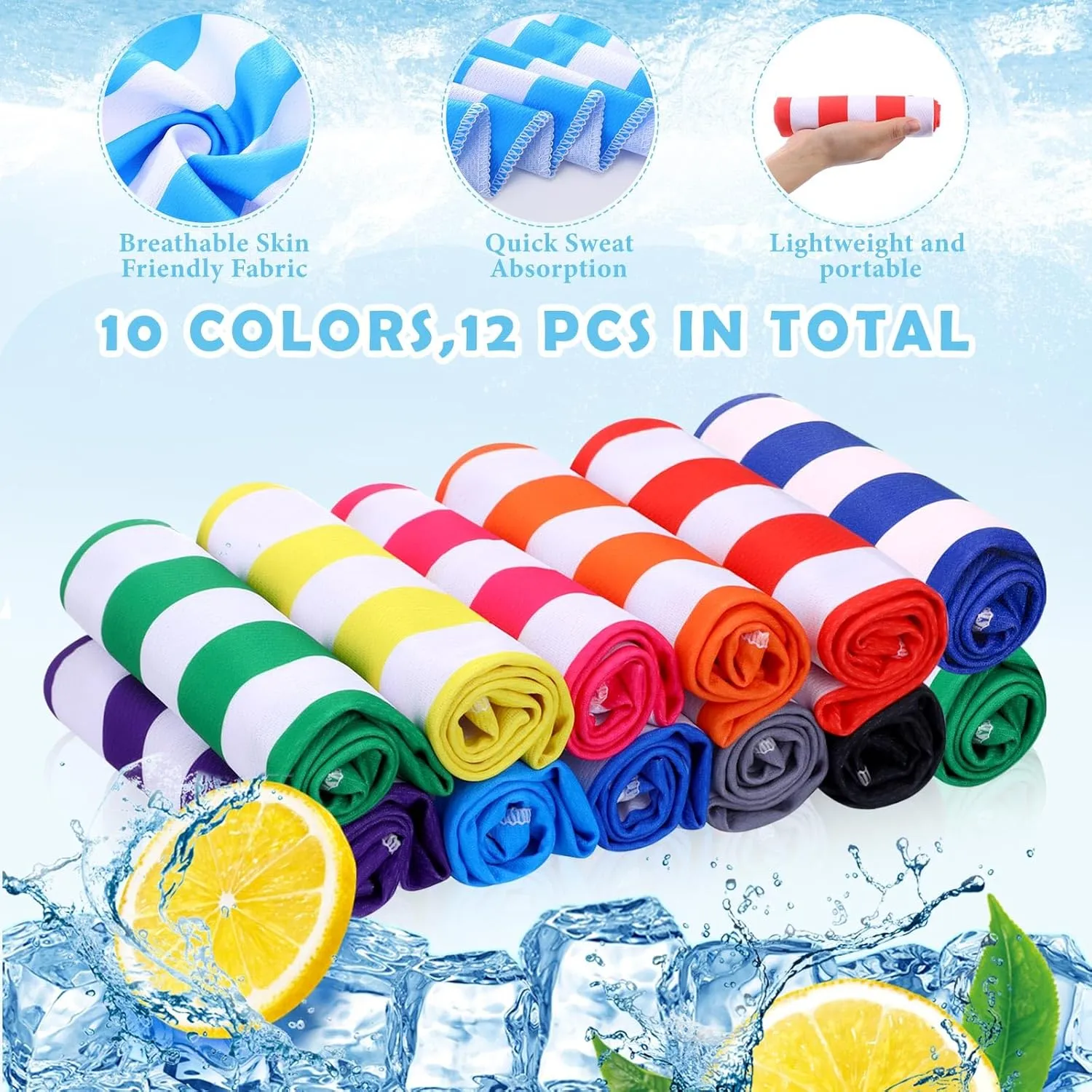 12 Pack 32 x 12 in Cooling Towels Bulk for Neck and Face Microfiber Ice Towel Sweat Towels Breathable Soft Chilly Towel Portable Cool Neck Rags for Yoga Sport Gym Workout Fitness