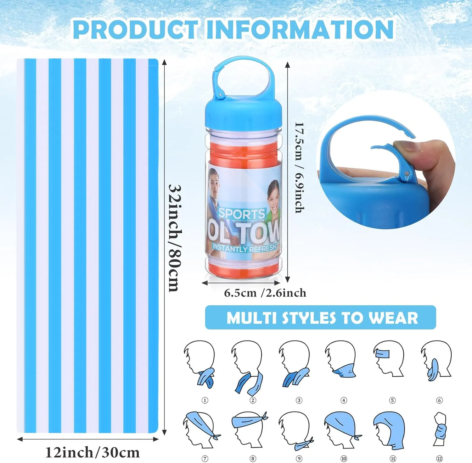 12 Pack 32 x 12 in Cooling Towels Bulk for Neck and Face Microfiber Ice Towel Sweat Towels Breathable Soft Chilly Towel Portable Cool Neck Rags for Yoga Sport Gym Workout Fitness