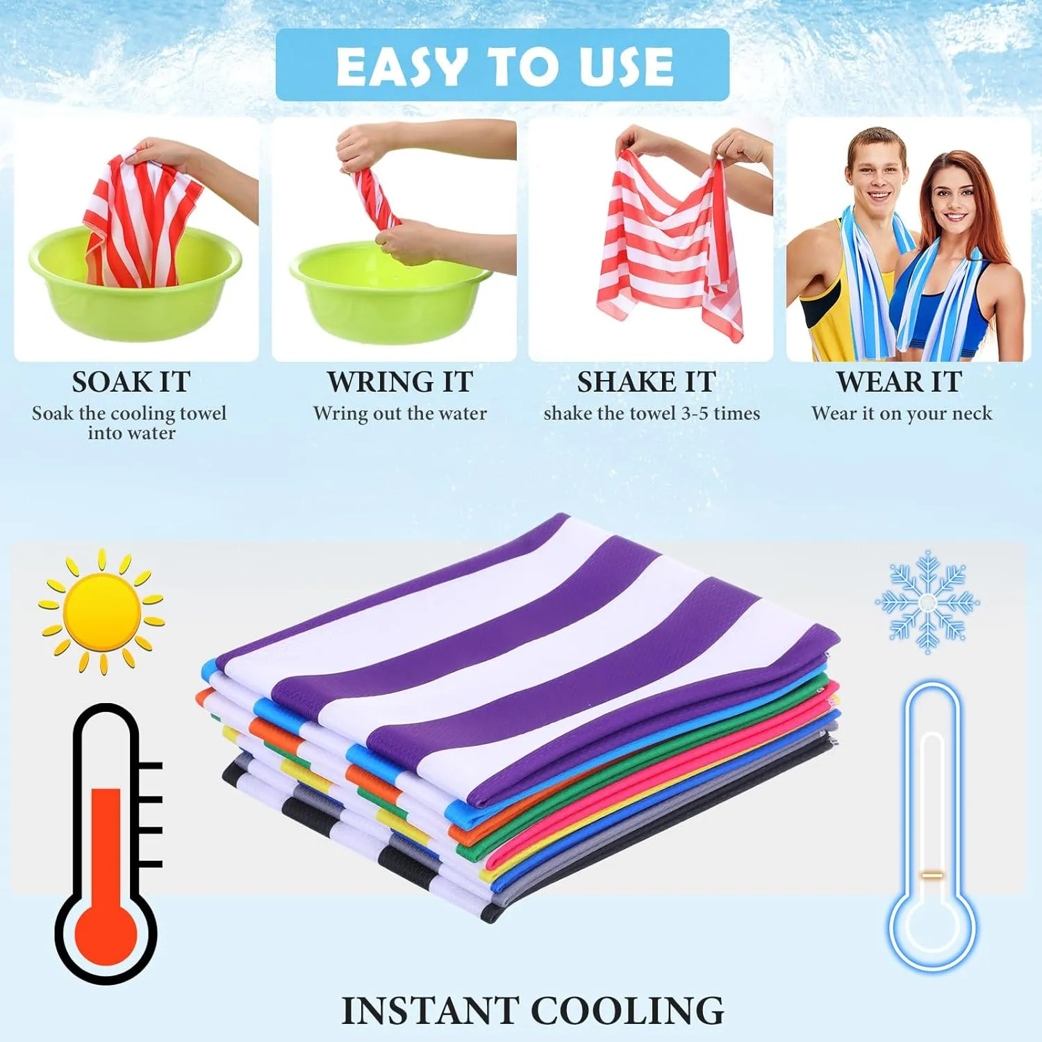 12 Pack 32 x 12 in Cooling Towels Bulk for Neck and Face Microfiber Ice Towel Sweat Towels Breathable Soft Chilly Towel Portable Cool Neck Rags for Yoga Sport Gym Workout Fitness