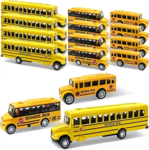 12 Pack School Bus Toys Pull Back School Bus Playset Die-cast Metal Toy Vehicles with Bright Yellow for Boys Girls Kids Toddlers (3 Styles)