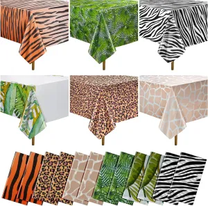 12Pack Animal Safari Tablecloth Jungle Animal Zoo Theme Party Table Cloth Leopard Tiger Zebra Giraffe Palm Leaf Print Table Cover for Jungle Safari Birthday Baby Shower Party Decorations (Six Styles)