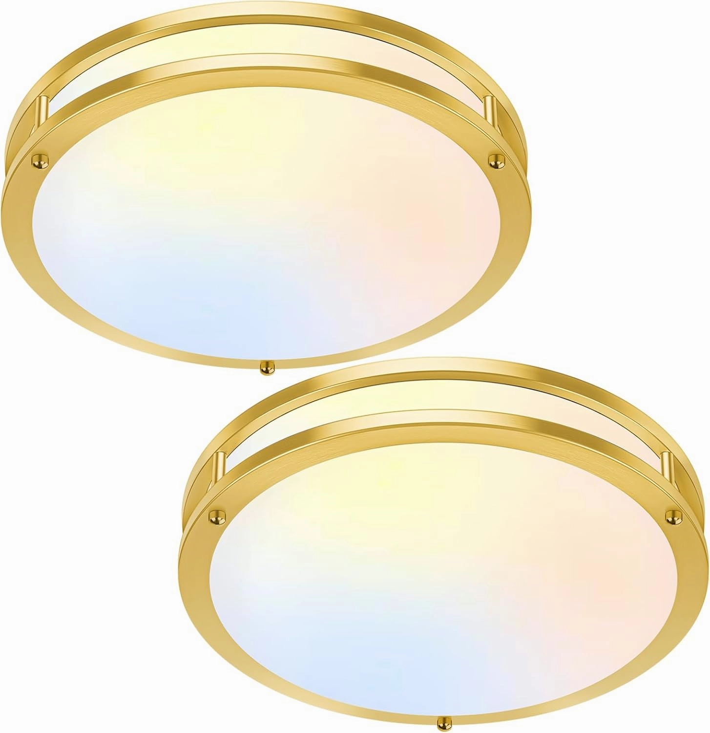 13 Inch Flush Mount Light Fixtures, 2-Pack Gold LED Ceiling Lights with 2700K/3000K/4000K/5000K/6500K 5 Color Temperatures, Modern Round LED Lights for Kitchen Bedroom Bathroom Living Room Closet