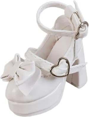 1/4 Scale Female Doll Shoes for Female Action Figure Realistic Fashion with Cute Heart Buckle Doll Accessories Miniature, White