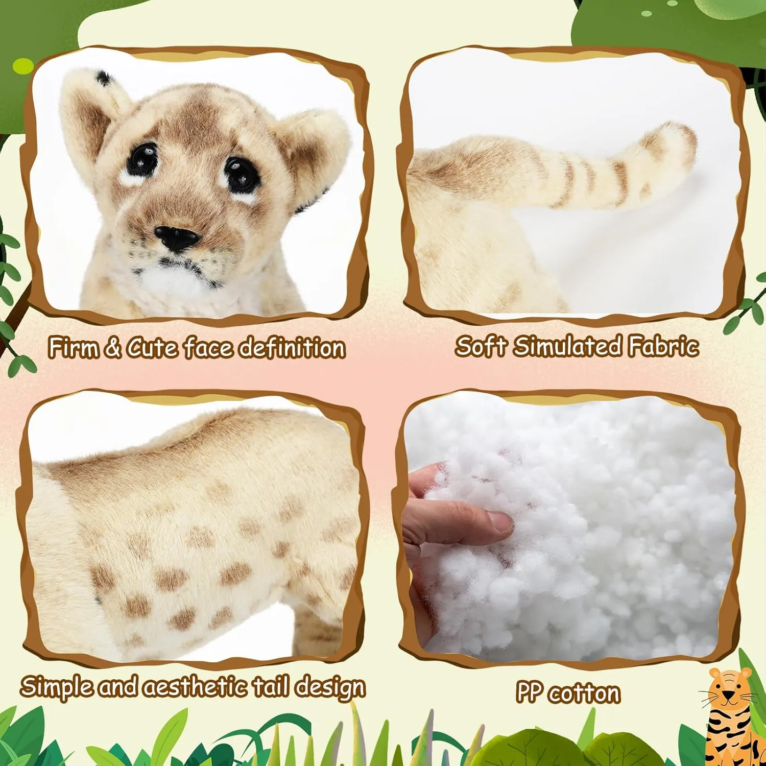 15 Inch Stuffed Animal Stuffed Tiger Leopard Lion Plush Toys Realistic Plush Gifts Wild Animal Toys Jungle Animals for Boys Girls Birthday Parties Gift(Lion)