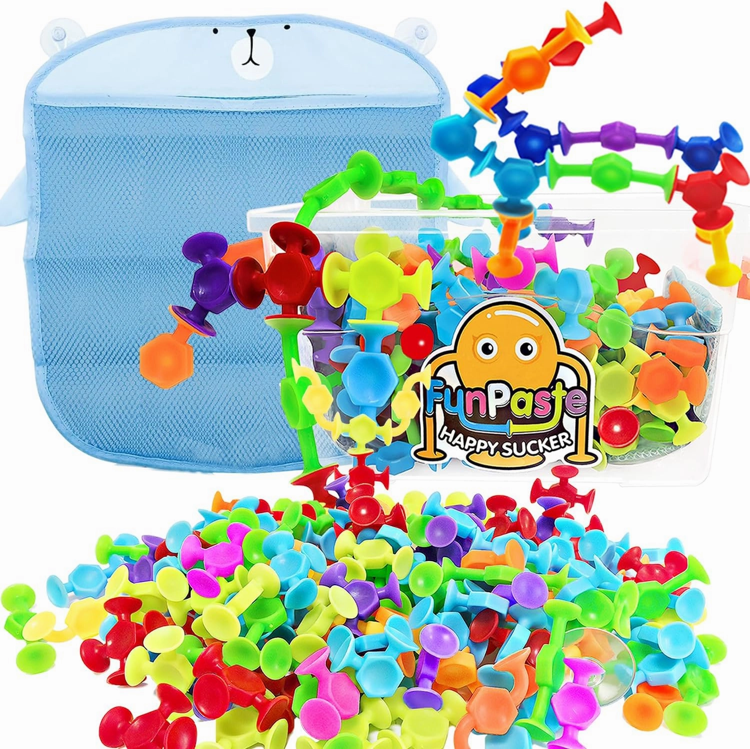 165Pcs Suction Cup Toys Bath Toy for Kids Genius Suckers Building Toys Party Favor Gift for 3 4 5 6 Year Old Boy Girl Toddler Travel Sensory Fidget Window Toy with Storage