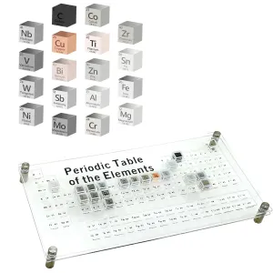 18 Pieces Element Cube Set Density Cubes Pure Metal with Acrylic Plexiglass Tray, Element Cube Set for Periodic Table of Elements Collection, Pure Tungsten Block, Iron, Aluminum, 15 More