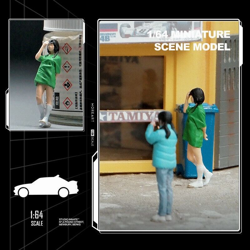 1:64 Painted Figure Mini Model Miniature Resin Diorama Cute Green T-Shirt Girl New Scene