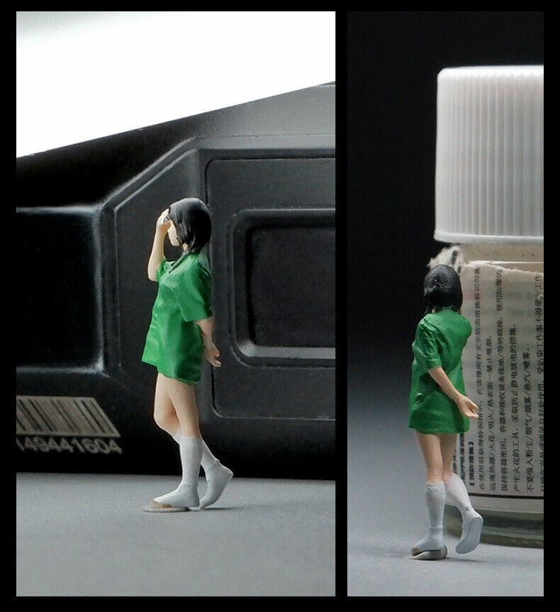1:64 Painted Figure Mini Model Miniature Resin Diorama Cute Green T-Shirt Girl New Scene