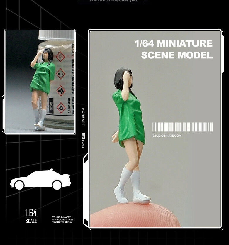 1:64 Painted Figure Mini Model Miniature Resin Diorama Cute Green T-Shirt Girl New Scene