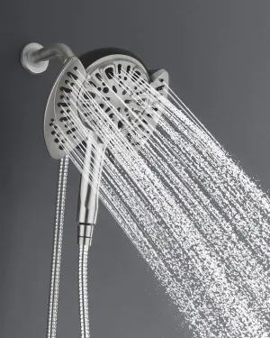 2-in-1 Shower Head with Handheld Combo: Rainfall Shower Head & Detachable Shower Head Use Together or Alone, 9 Spray Settings Hand Held Shower Head with Hose Nickel, Shower Trim Systems