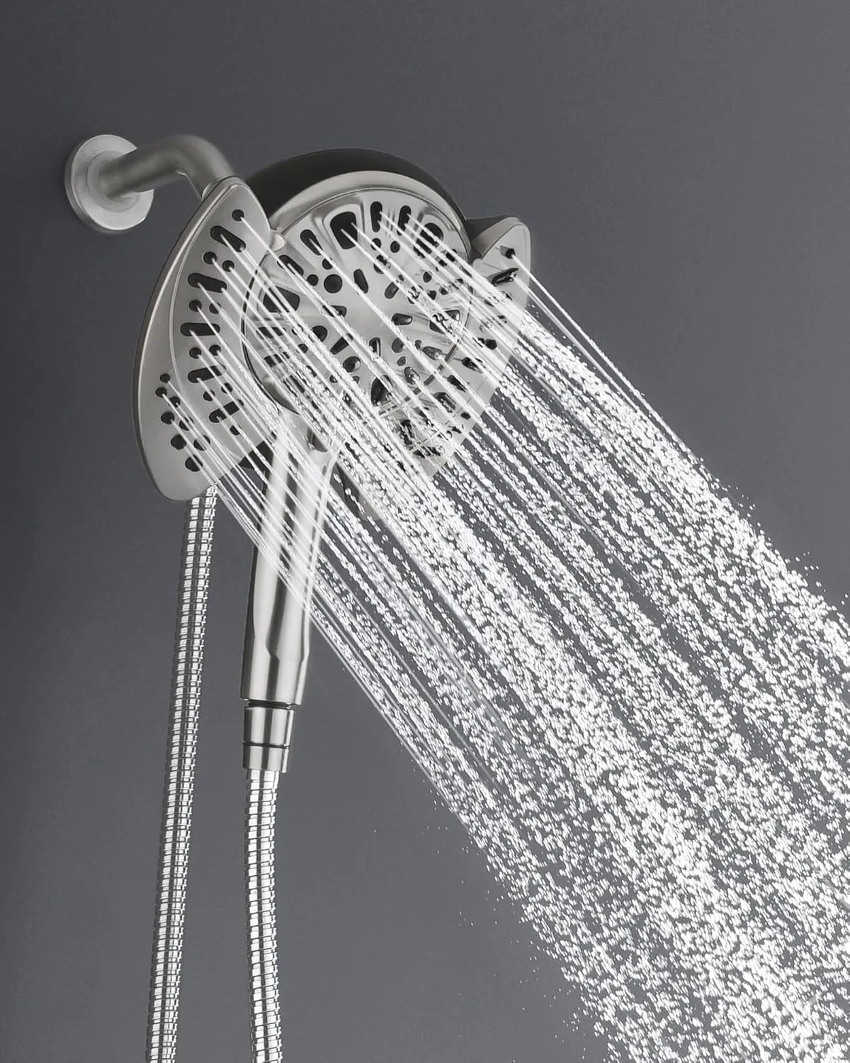 2-in-1 Shower Head with Handheld Combo: Rainfall Shower Head & Detachable Shower Head Use Together or Alone, 9 Spray Settings Hand Held Shower Head with Hose Nickel, Shower Trim Systems