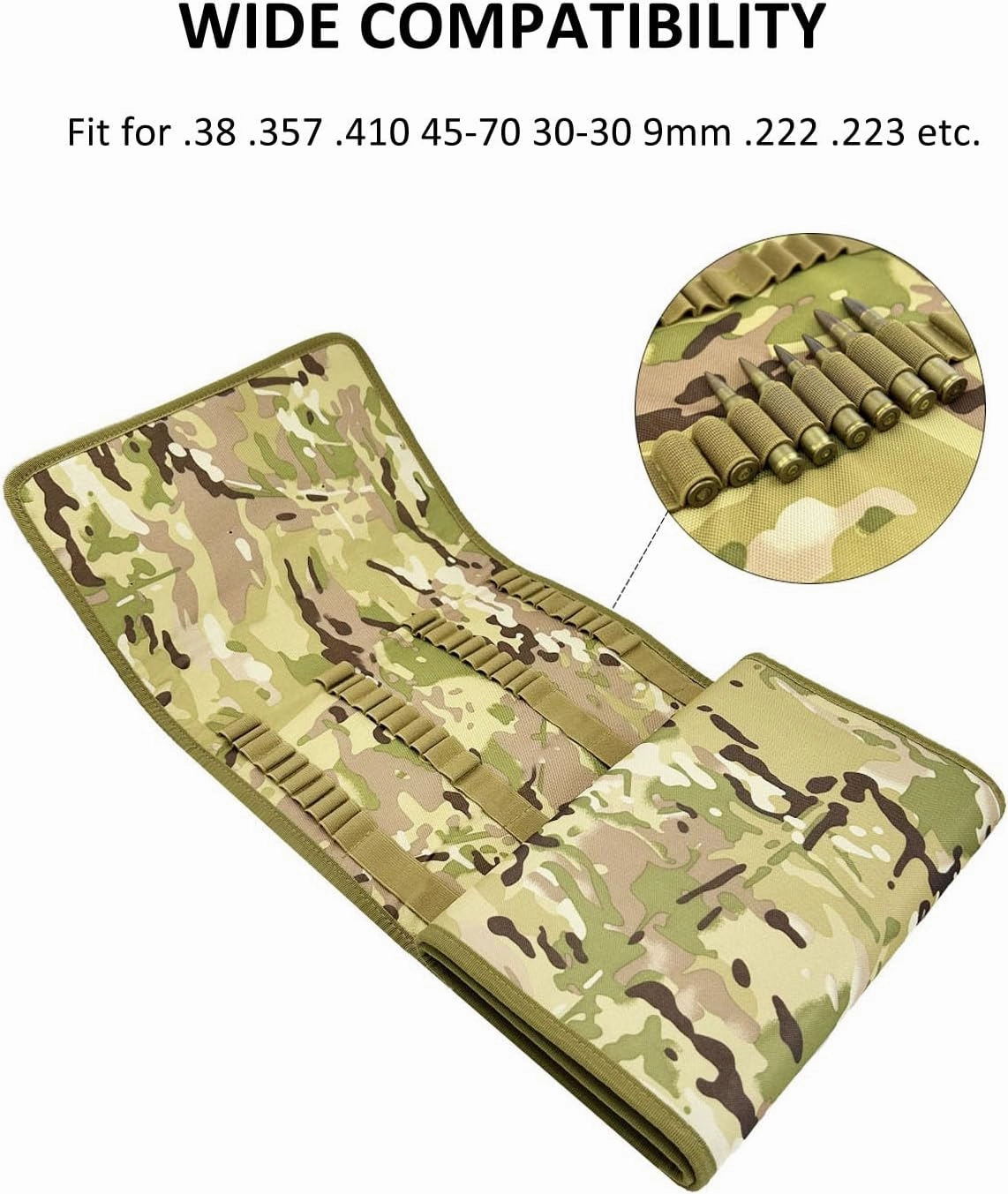 200 Rounds Ammo Pouch for Bullets, Rifle Ammo Carrier Pistol Cartridege Holder, Foldable Ammo Wallet Bullet Holder Ammunition Case, Tactical Ammo Bag for .38 .357 .410 45-70 30-30 9mm