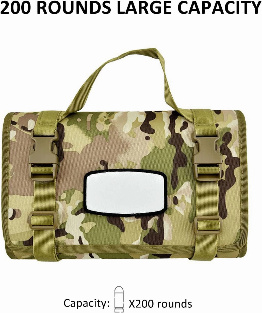 200 Rounds Ammo Pouch for Bullets, Rifle Ammo Carrier Pistol Cartridege Holder, Foldable Ammo Wallet Bullet Holder Ammunition Case, Tactical Ammo Bag for .38 .357 .410 45-70 30-30 9mm