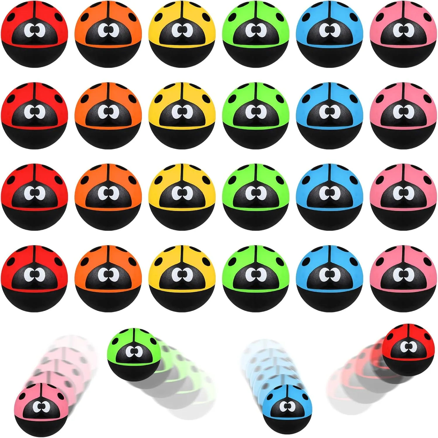 24 Pcs Ladybug Bouncy Balls Ladybug Party Favors Small 32 Mm/ 1.3 Inch Rubber 6 Colors Anxiety Fidget Sensory Bouncing Balls for Kid Carnival Prizes Birthday Gift Bag Filling