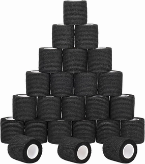24 Pack Self Adherent Cohesive Wrap Bandages Non Woven Cohesive Bandage Elastic Self Adhesive Bandage Wrap Sports Athletic Tape First Aid Tape for Wrist Ankle Pet Vet Wrap Grip Cover 2 inch (Black)