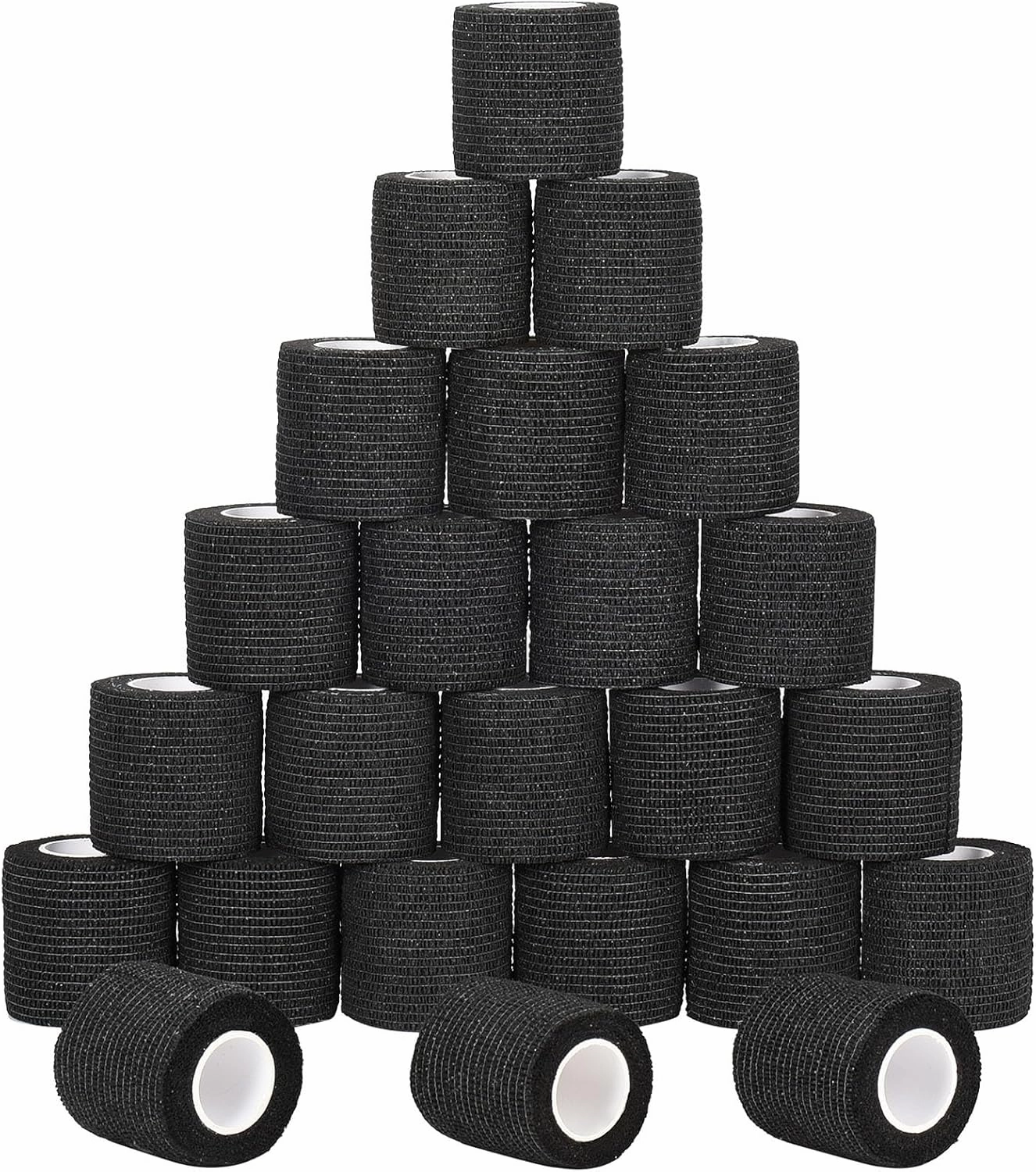 24 Pack Self Adherent Cohesive Wrap Bandages Non Woven Cohesive Bandage Elastic Self Adhesive Bandage Wrap Sports Athletic Tape First Aid Tape for Wrist Ankle Pet Vet Wrap Grip Cover 2 inch (Black)