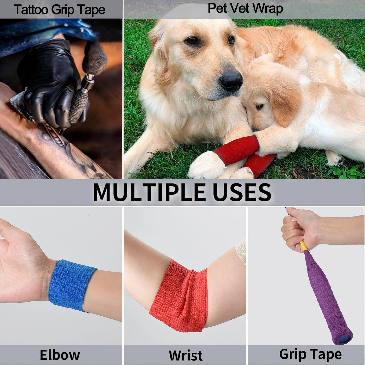 24 Pack Self Adherent Cohesive Wrap Bandages Non Woven Cohesive Bandage Elastic Self Adhesive Bandage Wrap Sports Athletic Tape First Aid Tape for Wrist Ankle Pet Vet Wrap Grip Cover 2 inch (Black)