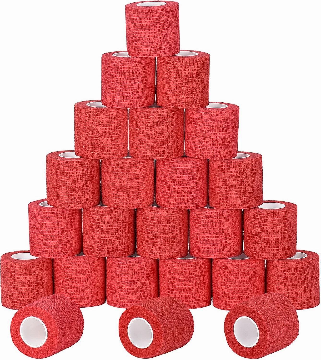 24 Pack Self Adherent Cohesive Wrap Bandages Non Woven Cohesive Bandage Elastic Self Adhesive Bandage Wrap Sports Athletic Tape First Aid Tape for Wrist Ankle Pet Vet Wrap Grip Cover 2 inch (Red)