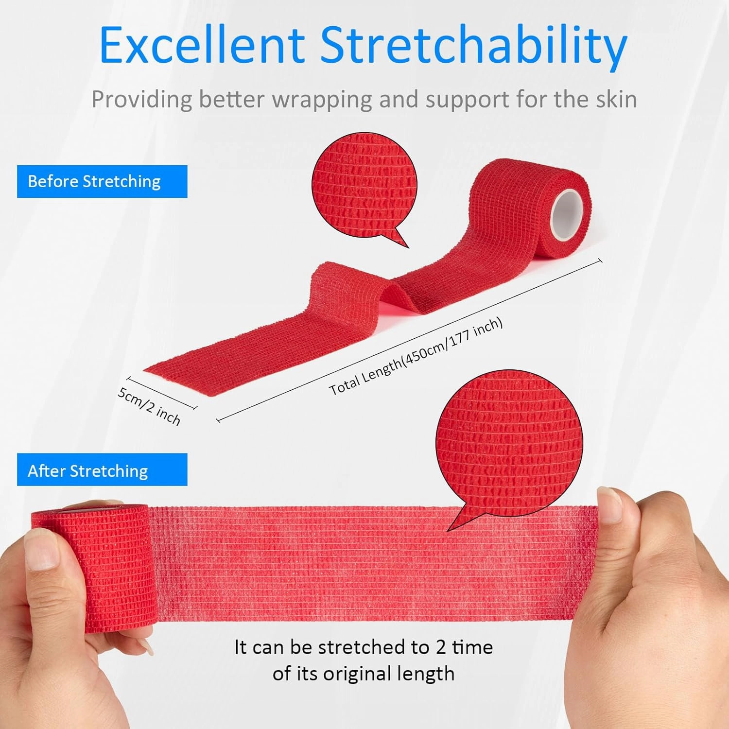 24 Pack Self Adherent Cohesive Wrap Bandages Non Woven Cohesive Bandage Elastic Self Adhesive Bandage Wrap Sports Athletic Tape First Aid Tape for Wrist Ankle Pet Vet Wrap Grip Cover 2 inch (Red)
