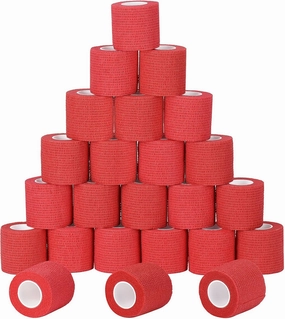 24 Pack Self Adherent Cohesive Wrap Bandages Non Woven Cohesive Bandage Elastic Self Adhesive Bandage Wrap Sports Athletic Tape First Aid Tape for Wrist Ankle Pet Vet Wrap Grip Cover 2 inch (Red)