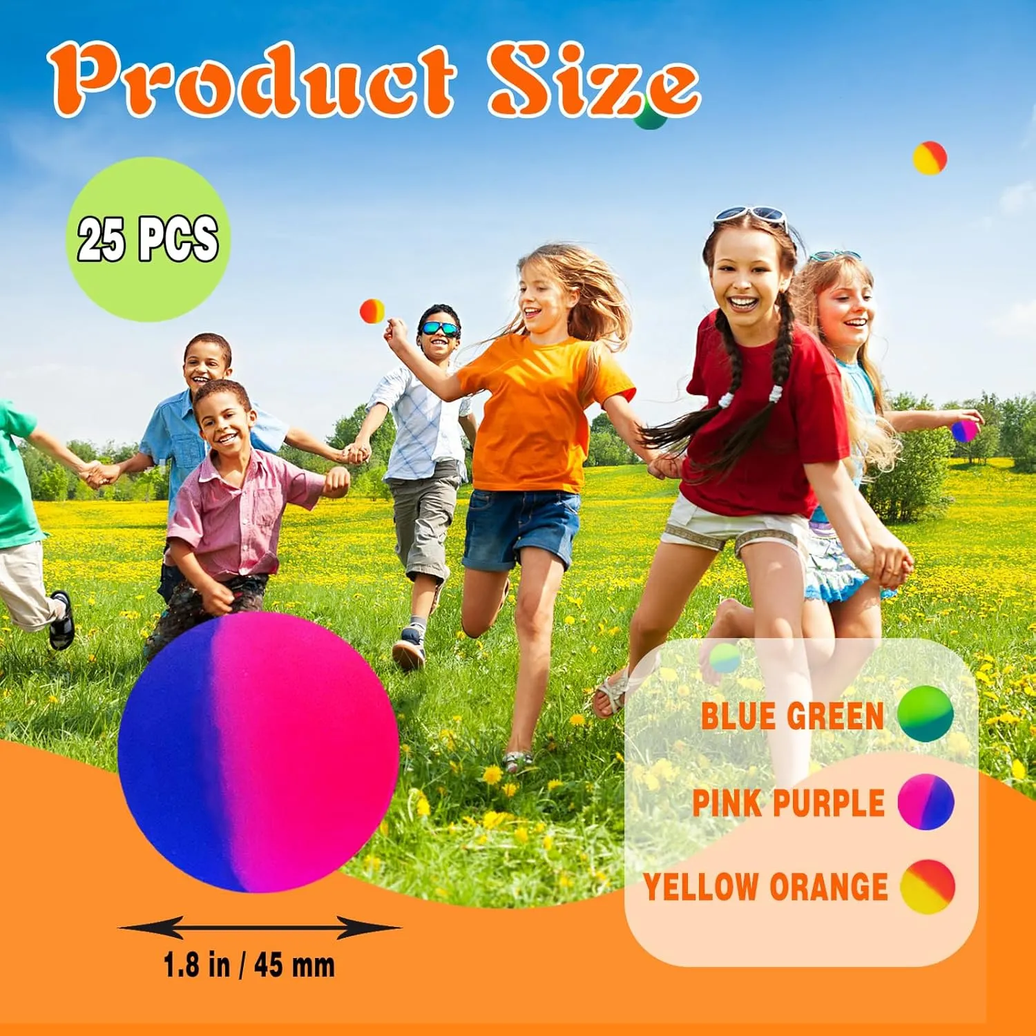 25 Pcs Jumbo Super Bouncy Balls,Bright Colors Bouncy Ball,45mm Rubber High Bouncy Balls for Boys Girls Birthday Party Favors Prizes and Pet Toy