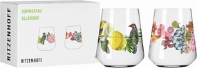 2932001 Universal Glass Set of 2, 500 ml, Sommertau Allround Series, Floral Style, Multi-Colour, Made in Germany