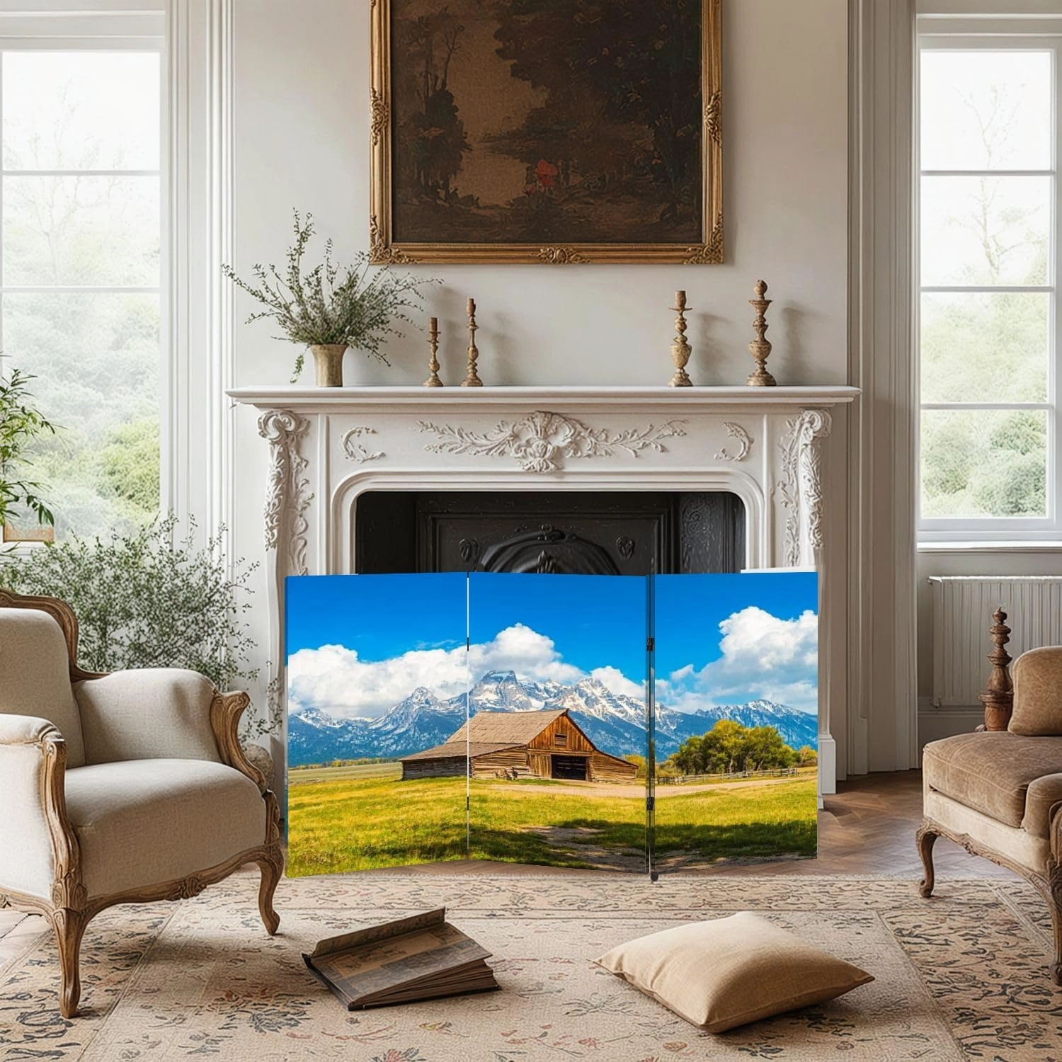 2 Ft Room Divider Screen T Moulton Barn Jackson Hole Grand Teton National Park Wyoming Portable Short Canvas Folding Screen 3 Panel Freestanding Separator Privacy Partition Indoor Home Office